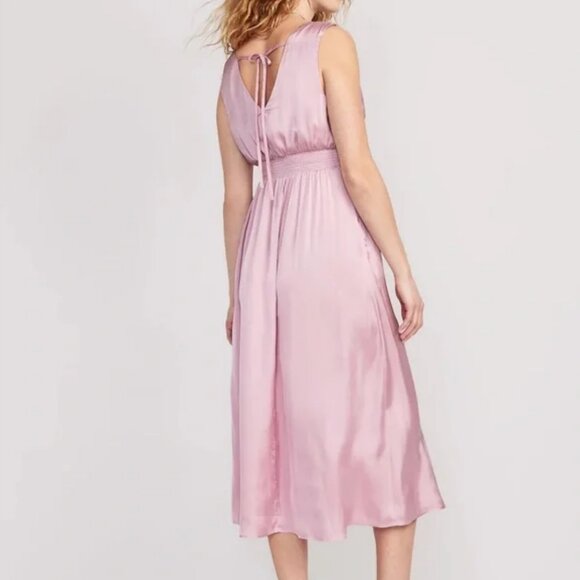 NWT Old Navy Plunge Front Satin‎ Midi Dress Goddess Party Wedding Event Blush XL - Picture 9 of 16